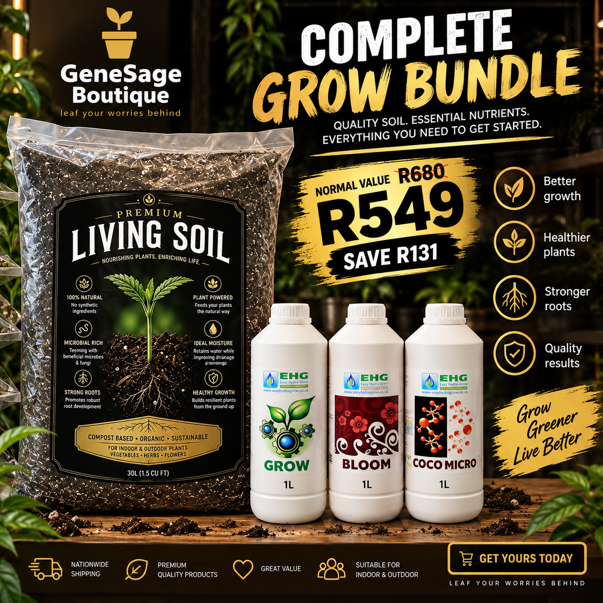 Complete Grow Bundle – 30L Living Soil & EHG Nutrients